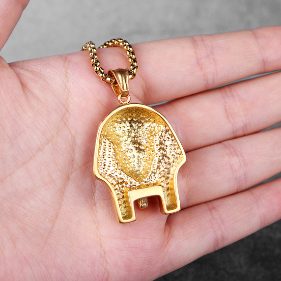 Mens 14k Gold Ancient African Egyptian Pharaoh Hip Hop Pendant Chain Necklace