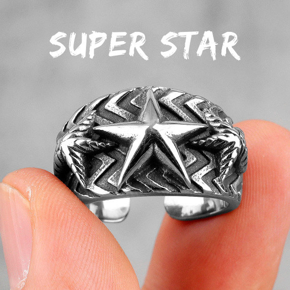 316L Silver No Fade Stainless Steel Super Star Street Wear Hip Hop Rings