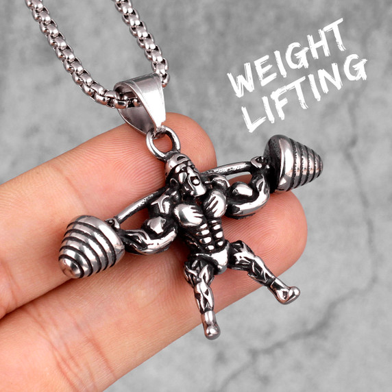 Mens 316L Stainless Steel Fitness Leg Day Street Wear Pendant Chain Necklace