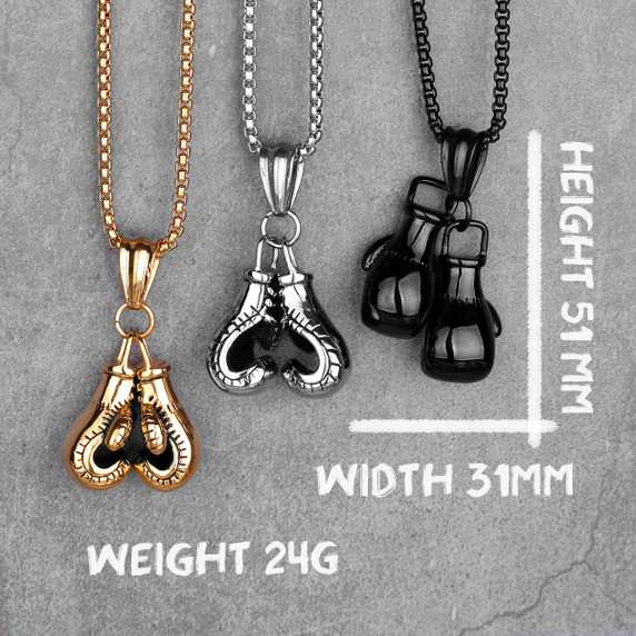 Mens Street Wear No Fade 316L Black Silver 14k Gold Boxing Gloves Pendant Chains