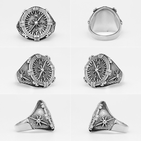 Mens 316L Stainless Steel Dominant Leader Compass Street Wear Rings 