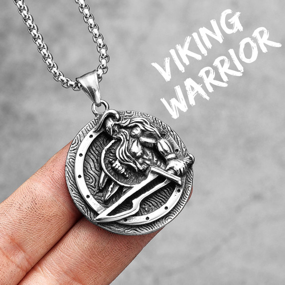 Mens 316l No Fade Stainless Steel Sword Warrior God Pendant Chain Necklace