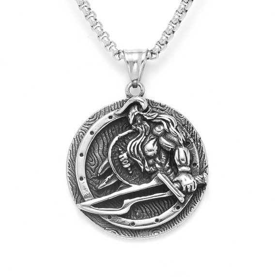 Mens 316l No Fade Stainless Steel Sword Warrior God Pendant Chain Necklace