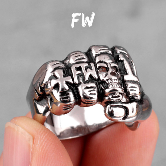 Mens No Fade Stainless Steel 14k Gold Accents FW Hip Hop Street Wear Rings