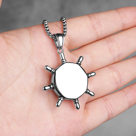 Mens No Fade Stainless Steel Captains Wheel Compass Street Wear Pendant Chain 