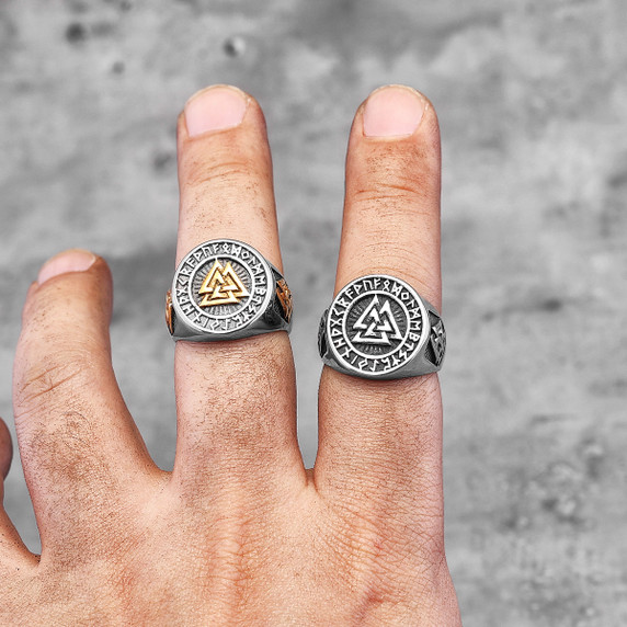 Stainless Steel No Fade Odin's Triangle Street Wear Mens Rings