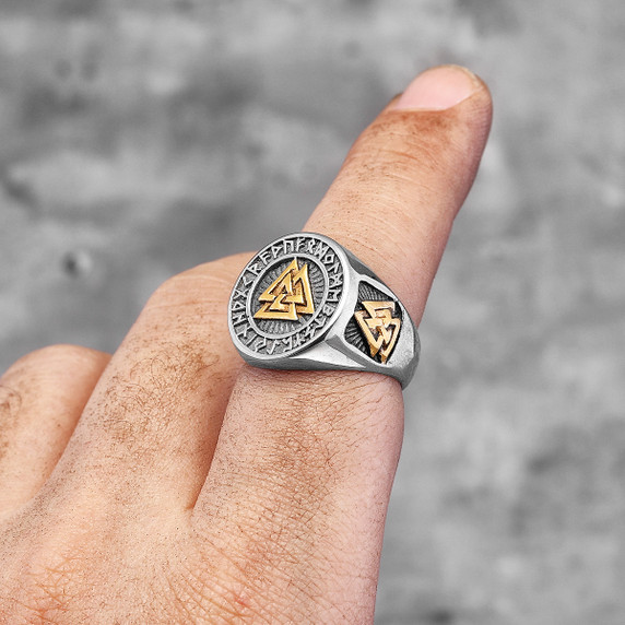 Stainless Steel No Fade Odin's Triangle Street Wear Mens Rings