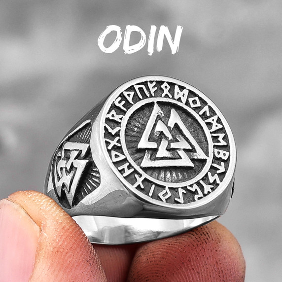 Stainless Steel No Fade Odin's Triangle Street Wear Mens Rings