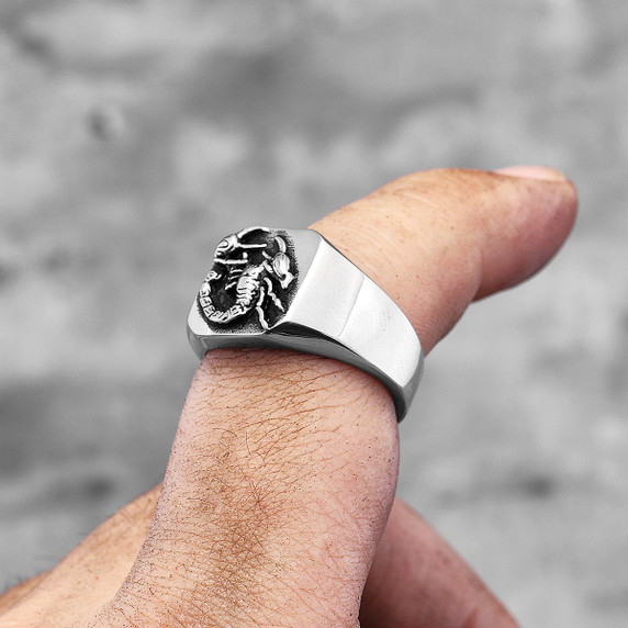 Mens Stainless Steel Street Wear Poisonous Scorpion Tail Hip Hop Rings