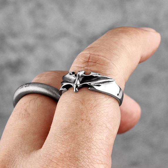 Mens Stainless Steel Jewelry No Fade Gothic Vampire Bat Street Wear Rings
