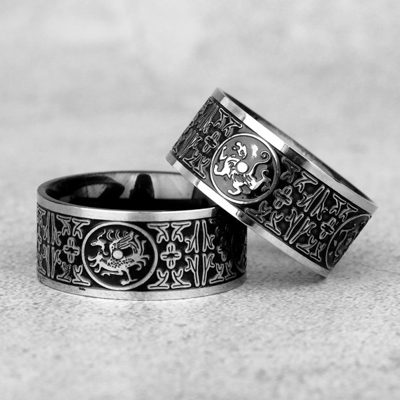 Mens 316L No Fade Stainless Steel Ancient Chinese Beast Street Wear Rings