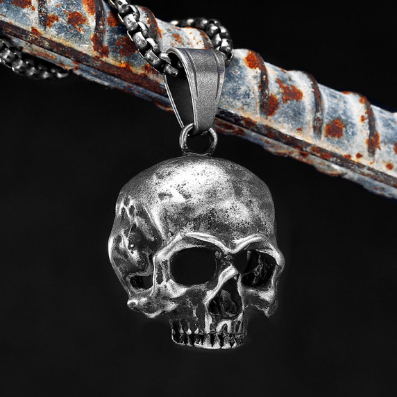Men's Stainless Steel Black Skull Vintage Hip Hop Street Wear Pendant Chain Necklace