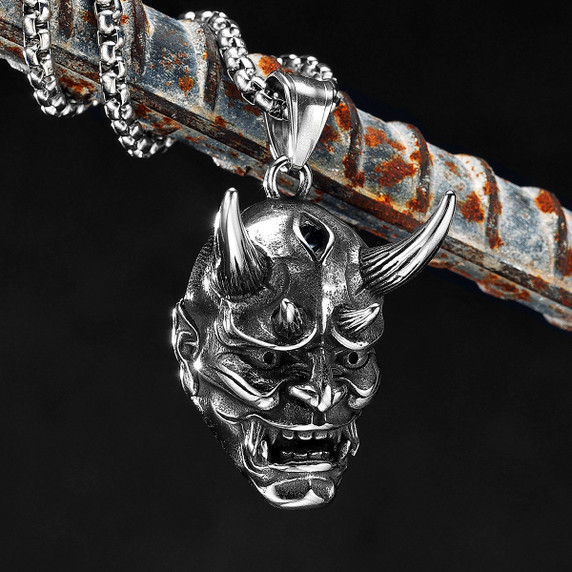 Men's Stainless Steel Devil Horns Prajna Piece Street Wear Pendant Chain Necklaces
