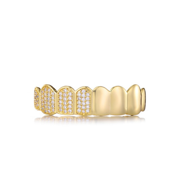 Hip Hop Grillz Half Ice Street Wear 14k Gold 925 Silver Bling Grillz