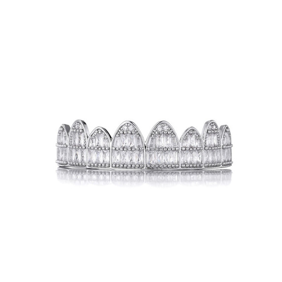 Mens Street Wear Baguette Iced Top Bottom 14k 925 Silver Blinged Out Grillz