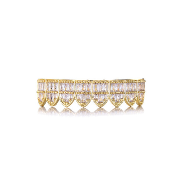 Mens Street Wear Baguette Iced Top Bottom 14k 925 Silver Blinged Out Grillz