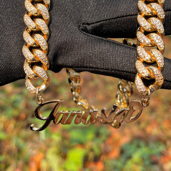 No Fade Stainless Steel Cursive Custom Name Plate Cuban Link Chain Pendant