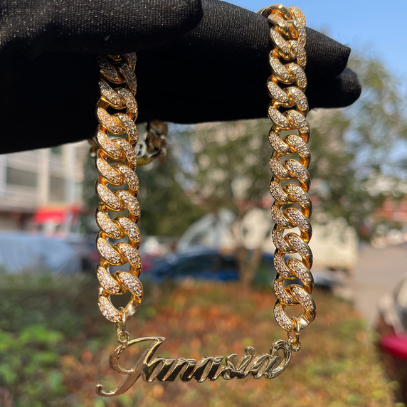 No Fade Stainless Steel Cursive Custom Name Plate Cuban Link Chain Pendant