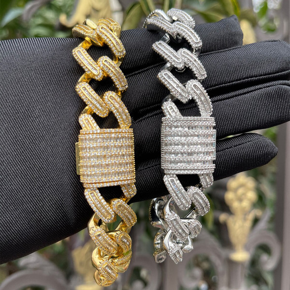 Rose Gold Iced Miami Cuban Link Hip Hop Street Wear Baguette Bracelets