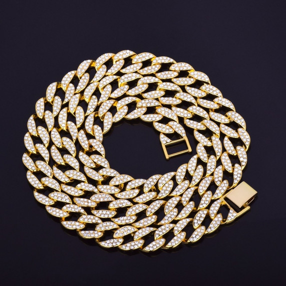 15mm Classic 18k Gold 925 Silver Miami Cuban Link Hip Hop Chain Necklace 