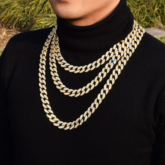 15mm Classic 18k Gold 925 Silver Miami Cuban Link Hip Hop Chain Necklace 
