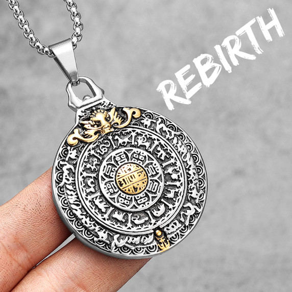 Mens Buddha Buddhism Rebirth Gold Accent No Fade Stainless Steel Spiritual Pendant