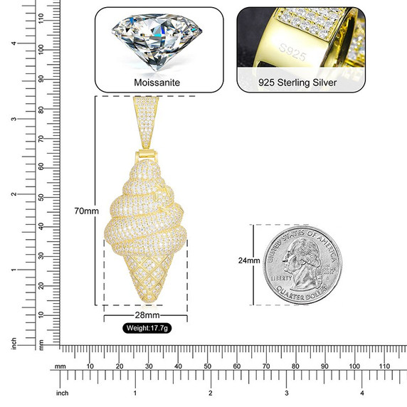 925 Solid Sterling Silver VVS Genuine Lab Diamond Ice Cream Cone Hip Hop Pendant Necklace