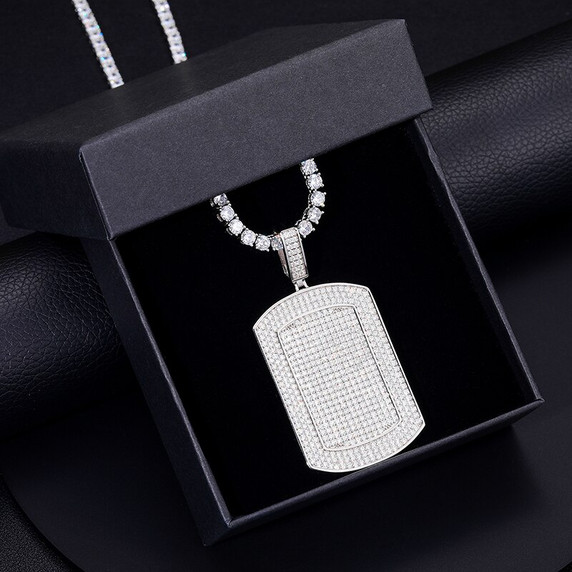 Mens VVS Geniune Lab Diamond Sterling Silver Military Style God Tag Hip Hop Chain Necklace