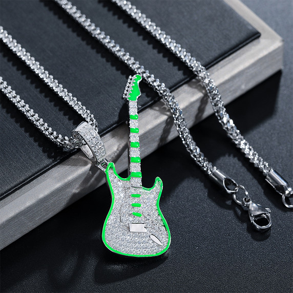 Genuine VVS Lab Diamond Glow In The Dark 925 Sterling Silver Guitar Street Rock Chain