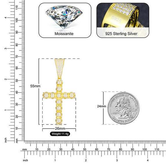 Genuine VVS Lab Diamond 925 Sterling Silver 3D Cross Hip Hop Chain Pendants