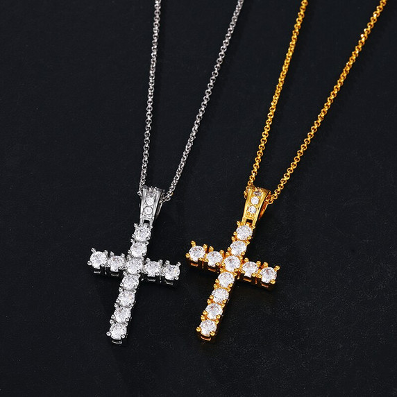 Iced Solid Sterling Silver VVS Lab Diamond Cross Pendant Hip Hop Chain