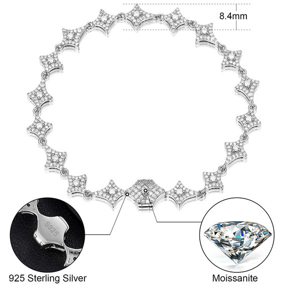 VVS Lab Diamond Solid Sterling Silver Stardust Star Studded Street Wear Bracelets