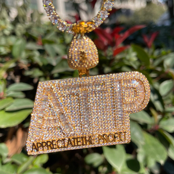 Appreciate The Profit Hip Hop Chain Two Tone Name Plate Iced Pendant