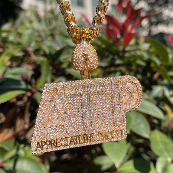 Appreciate The Profit Hip Hop Chain Two Tone Name Plate Iced Pendant