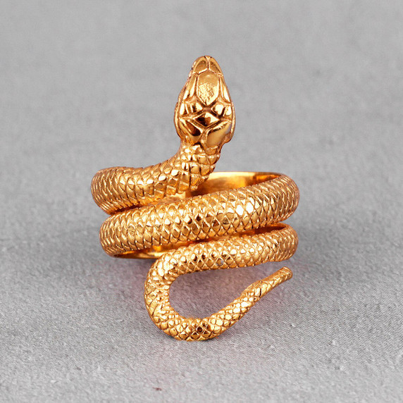 14k Gold Black No Fade Stainless Steel Coiled Snake Hip Hop Rings