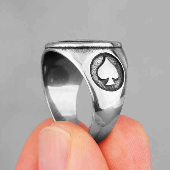 No Fade Stainless Steel Poker Spades Good Luck Street Wear Rings