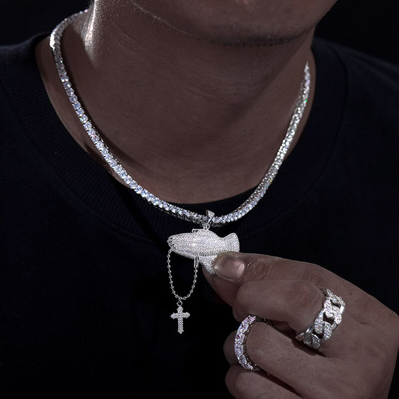 Iced Prayer Hands Rosary Beads Genuine VVS Lab Diamond Solid Sterling Silver Hip Hop Chain