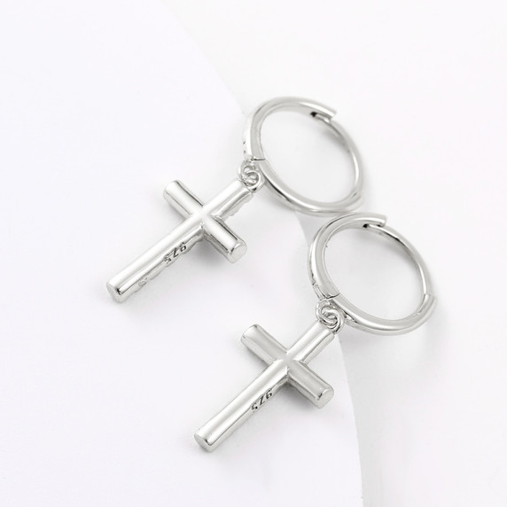 Solid 925 Sterling Silver VVS Diamond Hoop Cross Prong Set Fine Jewelry Earrings