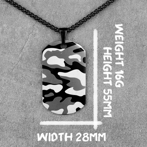 Stainless Steel No Fade Camouflage Camo Color Dog Tag Street Wear Chain Necklace