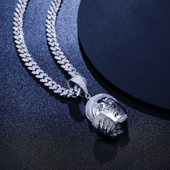 Drank in My Cup Head Hip Hop Chain Solid Sterling Silver Lab Diamond Pendant