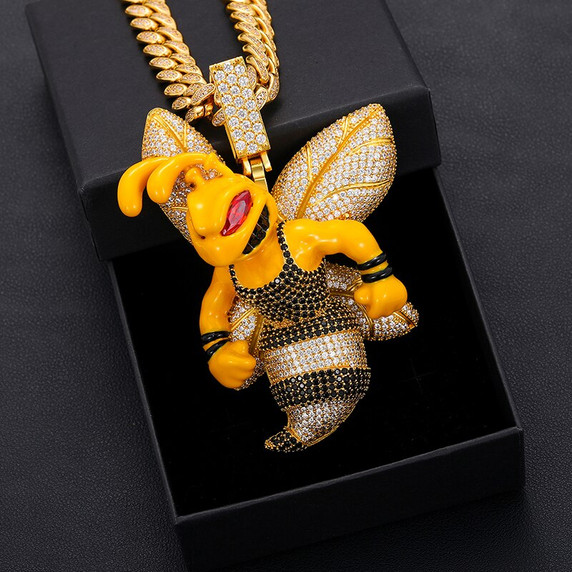 925 Solid Sterling Silver Killer The Bee Bee's Genuine Lab Diamond Hip Hop Chain Pendant