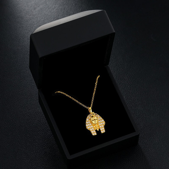 Genuine Lab Diamond Ancient African Egyptian Pharaoh King Tut Hip Hop Chain Necklace