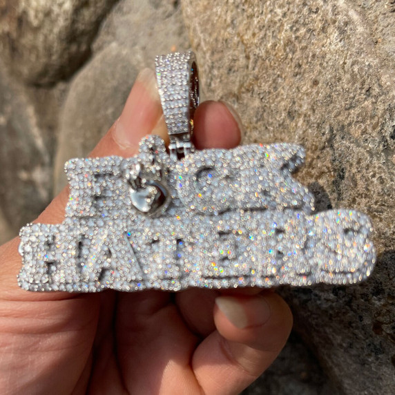 Iced Blinged Out Middle Finger To The Haters Hip Hop Chain Pendant Gold Silver Rose Gold