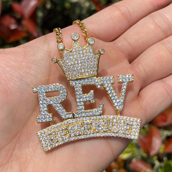 Revenue King | Mens Iced Blinged Out VVS Diamond CZ Crown REV Hip Hop Chain