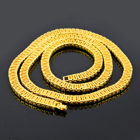 Hip Hop Flooded Ice Bling 9mm 2 Row 14k Gold Tennis Chain Necklace