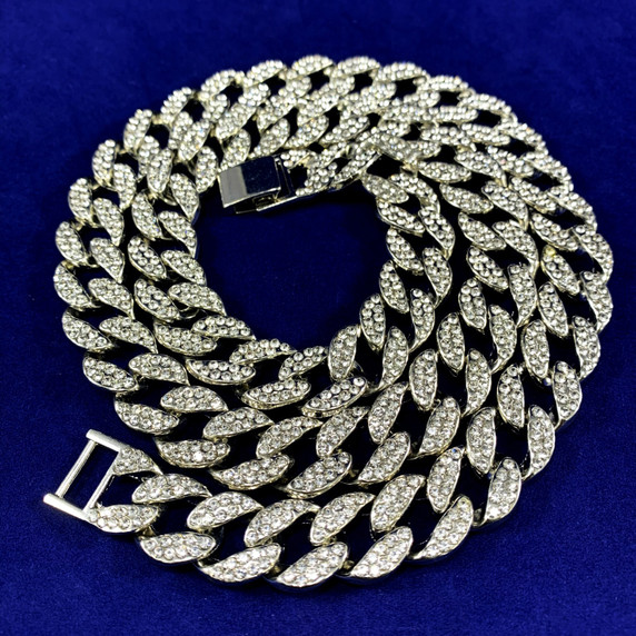 Mens 15mm Classic 925 Silver Plated Miami Cuban Link Hip Hop Chain Necklace