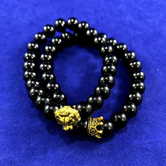 Mens King Of Kings Lion Crown Beaded Bracelet 2 Piece Set