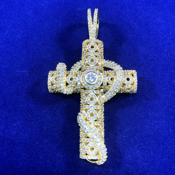 Mens Hip Hop 18k Gold GP Snake Serpent Good Vs Evil Cross Pendant 