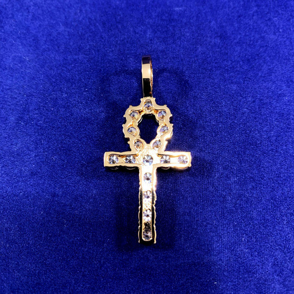 Key Of Life Ankh Cross Rose Gold  Prong Set Stone Pendant