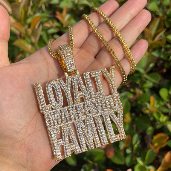 Iced Blinged Out Prong Set Name Plate Loyalty Makes You Family Hip Hop Pendant Chain